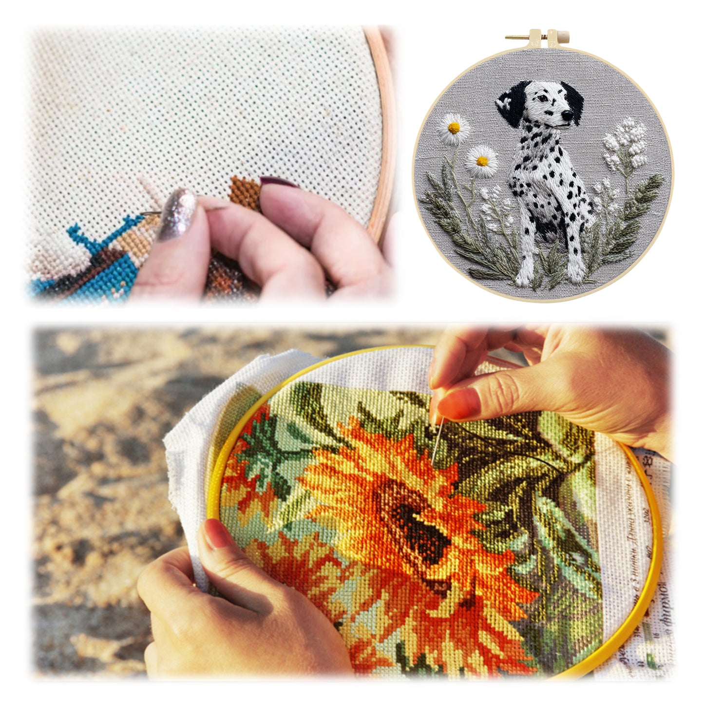 Spot And Bloom - DIY Embroidery Cross Stitch Kit with Pattern Cotton Threads Needles Hoop 30x30CM/11.81x11.81in