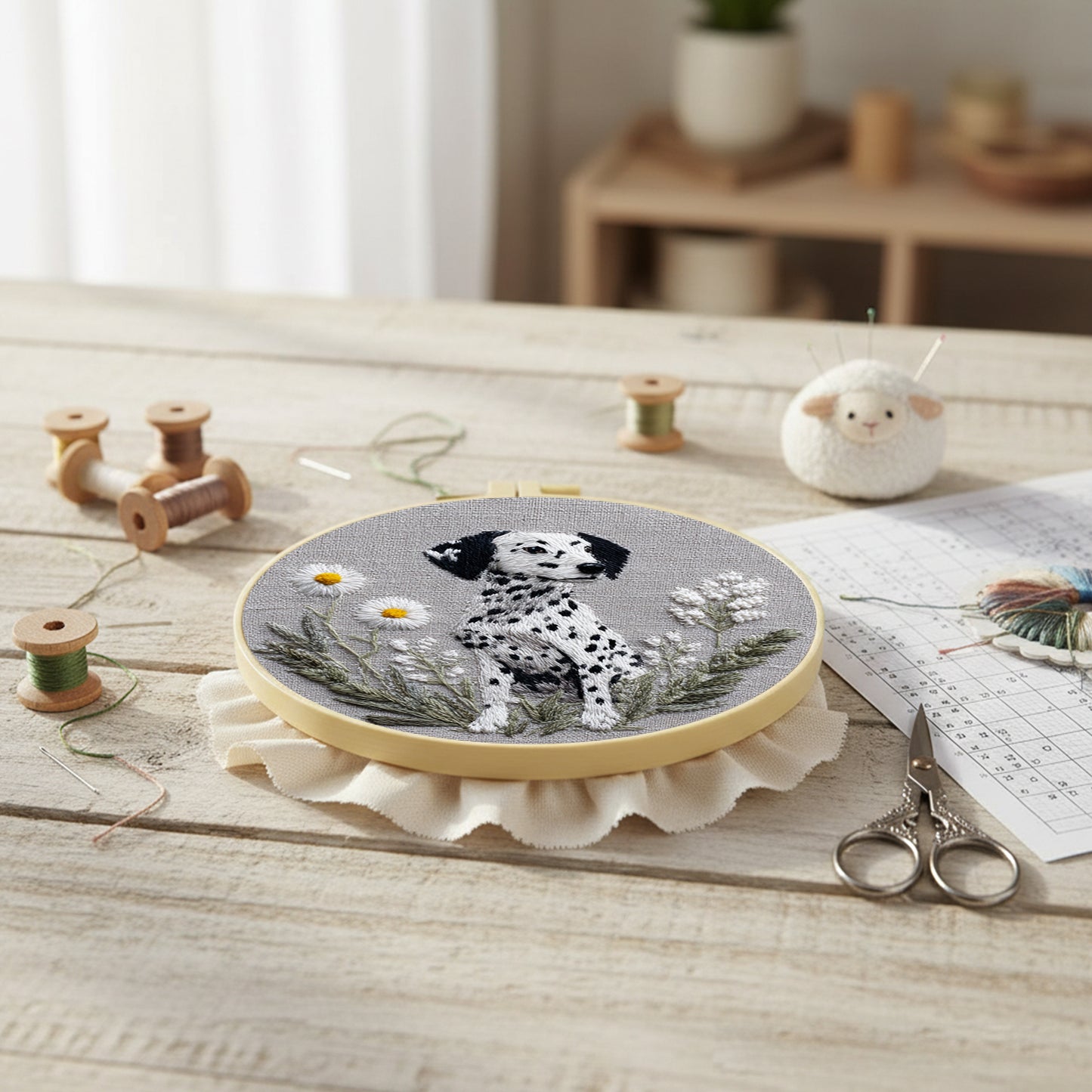 Spot And Bloom - DIY Embroidery Cross Stitch Kit with Pattern Cotton Threads Needles Hoop 30x30CM/11.81x11.81in