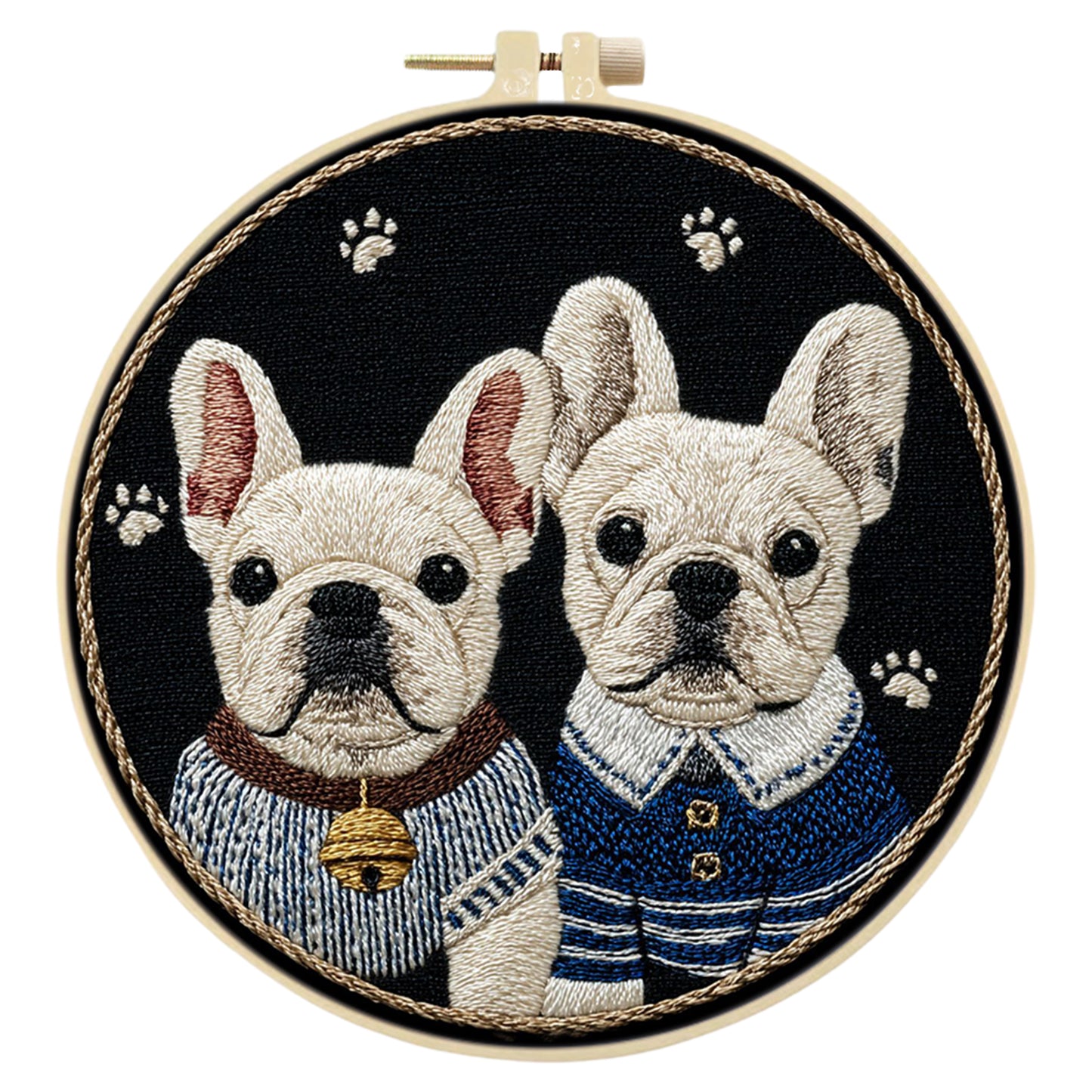 Frenchie Duo - DIY Embroidery Cross Stitch Kit with Pattern Cotton Threads Needles Hoop 30x30CM/11.81x11.81in