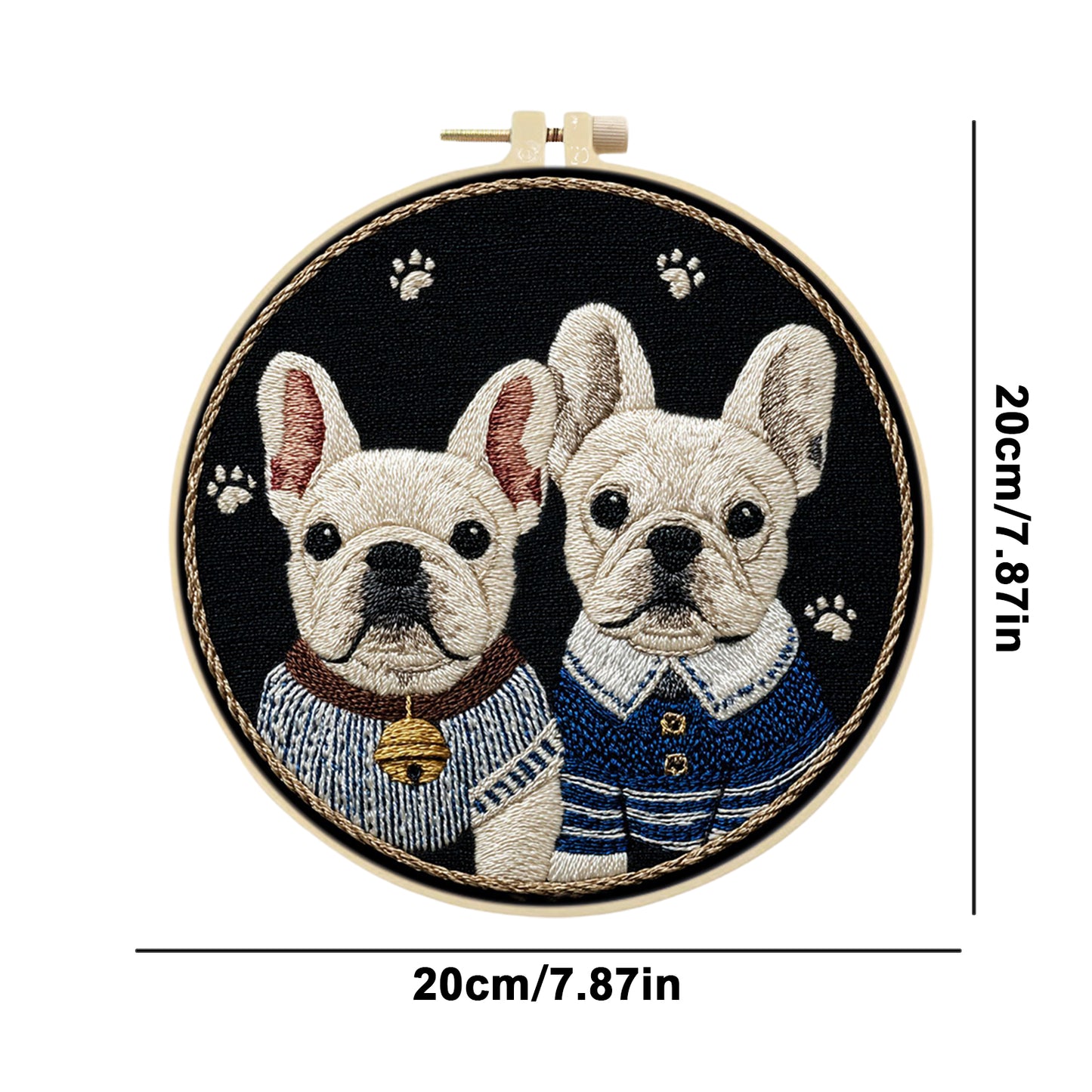 Frenchie Duo - DIY Embroidery Cross Stitch Kit with Pattern Cotton Threads Needles Hoop 30x30CM/11.81x11.81in