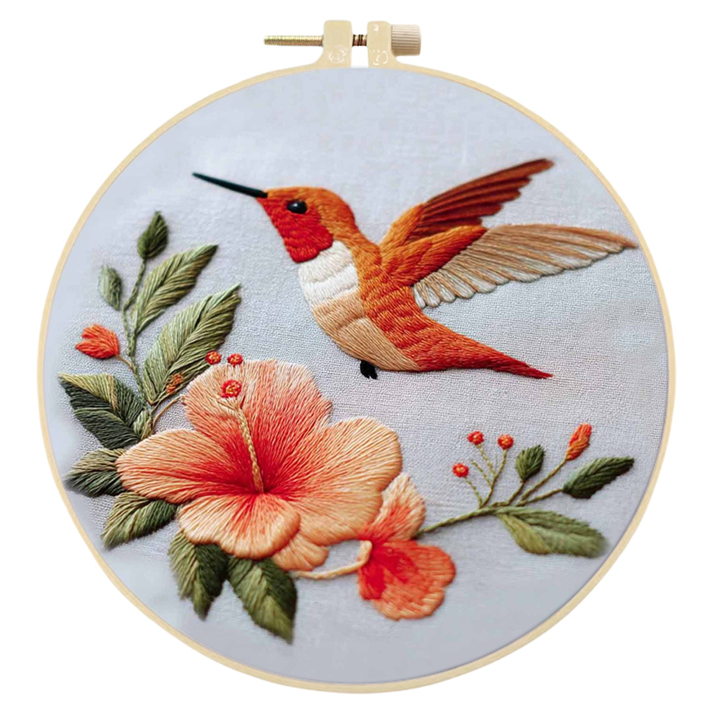 Rufous Hummingbird - DIY Embroidery Cross Stitch Kit with Pattern Cotton Threads Needles Hoop 30x30CM/11.81x11.81in