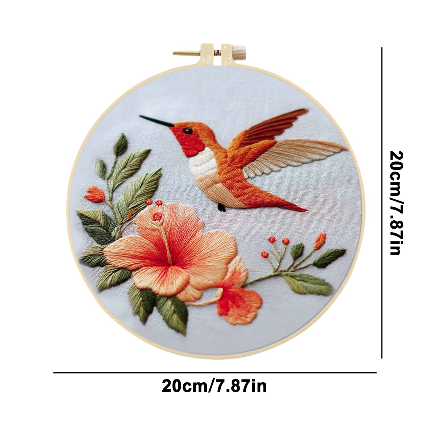Rufous Hummingbird - DIY Embroidery Cross Stitch Kit with Pattern Cotton Threads Needles Hoop 30x30CM/11.81x11.81in