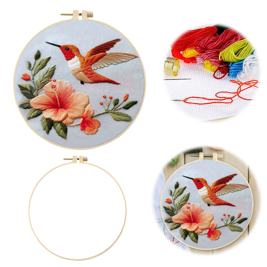 Rufous Hummingbird - DIY Embroidery Cross Stitch Kit with Pattern Cotton Threads Needles Hoop 30x30CM/11.81x11.81in