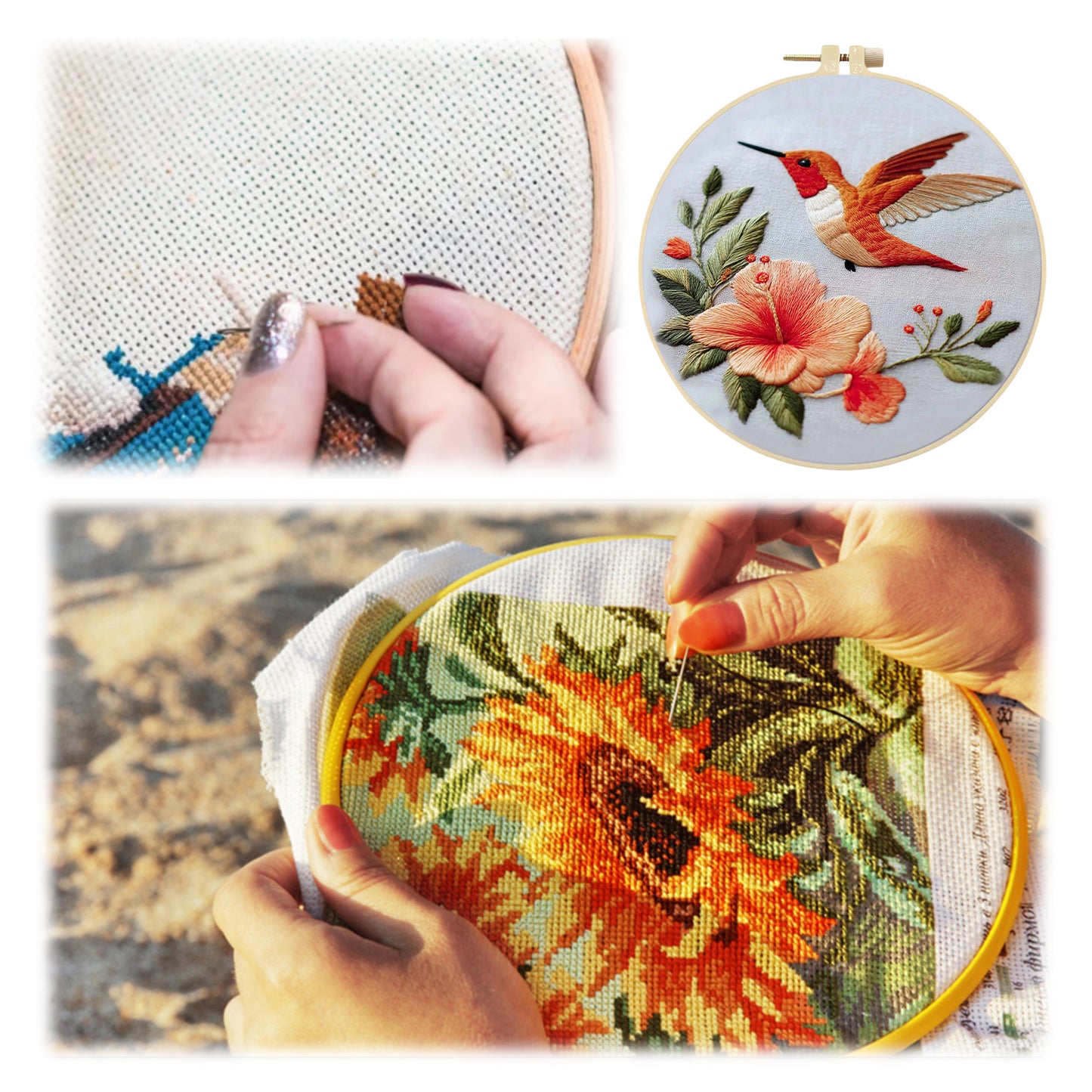 Rufous Hummingbird - DIY Embroidery Cross Stitch Kit with Pattern Cotton Threads Needles Hoop 30x30CM/11.81x11.81in