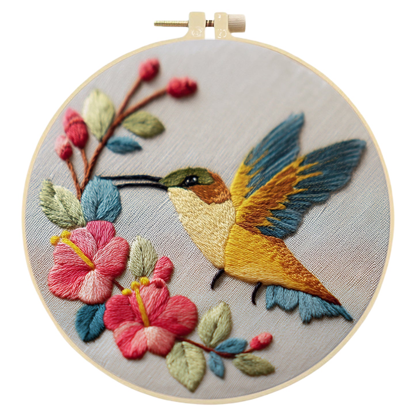 Golden Hummingbird - DIY Embroidery Cross Stitch Kit with Pattern Cotton Threads Needles Hoop 30x30CM/11.81x11.81in