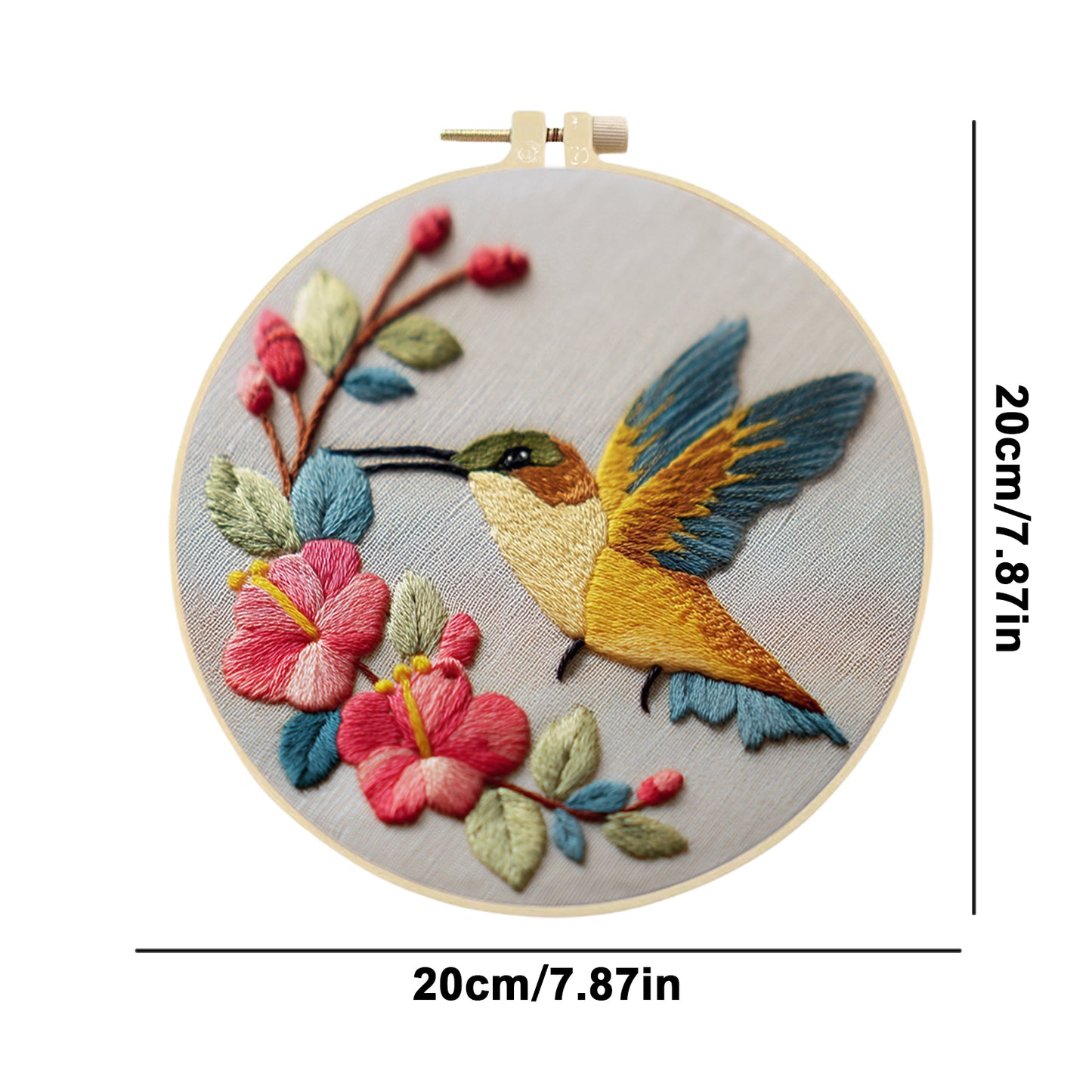 Golden Hummingbird - DIY Embroidery Cross Stitch Kit with Pattern Cotton Threads Needles Hoop 30x30CM/11.81x11.81in