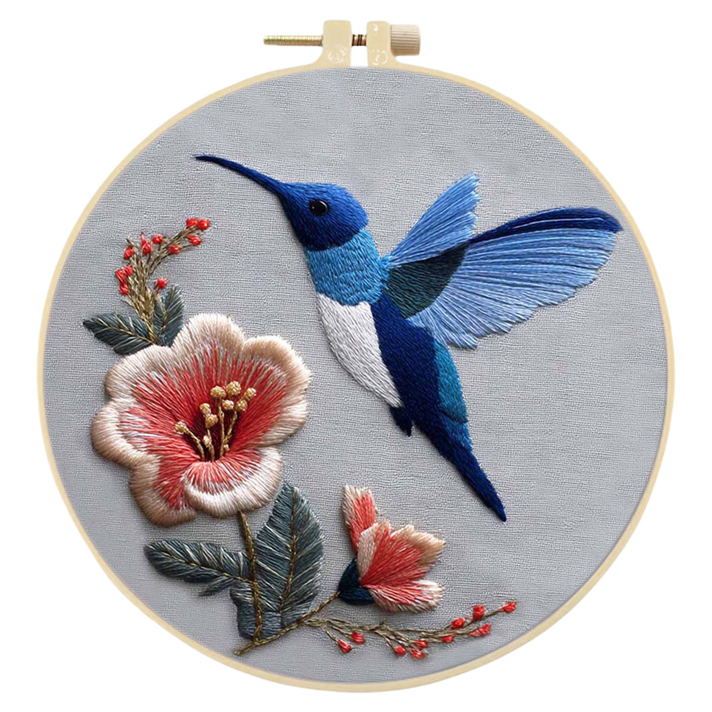 Blue Hummingbird - DIY Embroidery Cross Stitch Kit with Pattern Cotton Threads Needles Hoop 30x30CM/11.81x11.81in