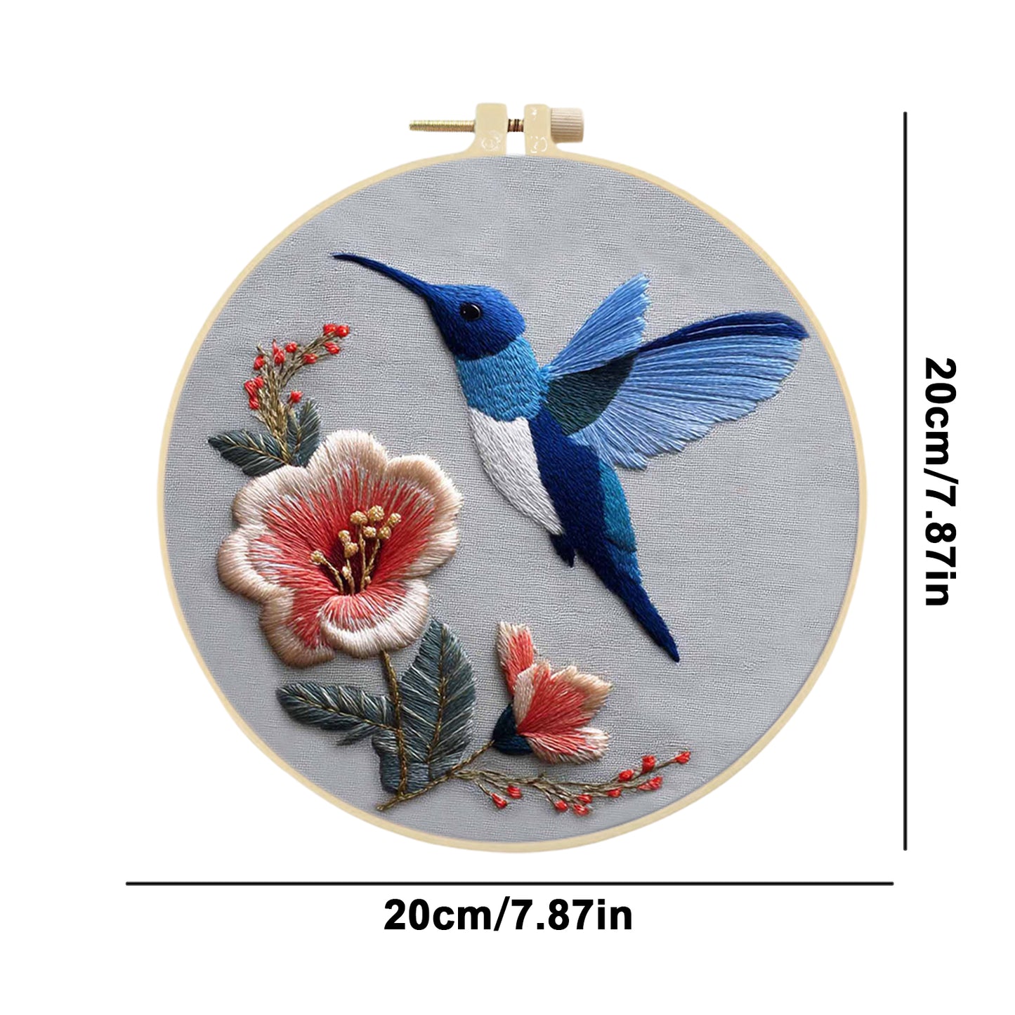 Blue Hummingbird - DIY Embroidery Cross Stitch Kit with Pattern Cotton Threads Needles Hoop 30x30CM/11.81x11.81in