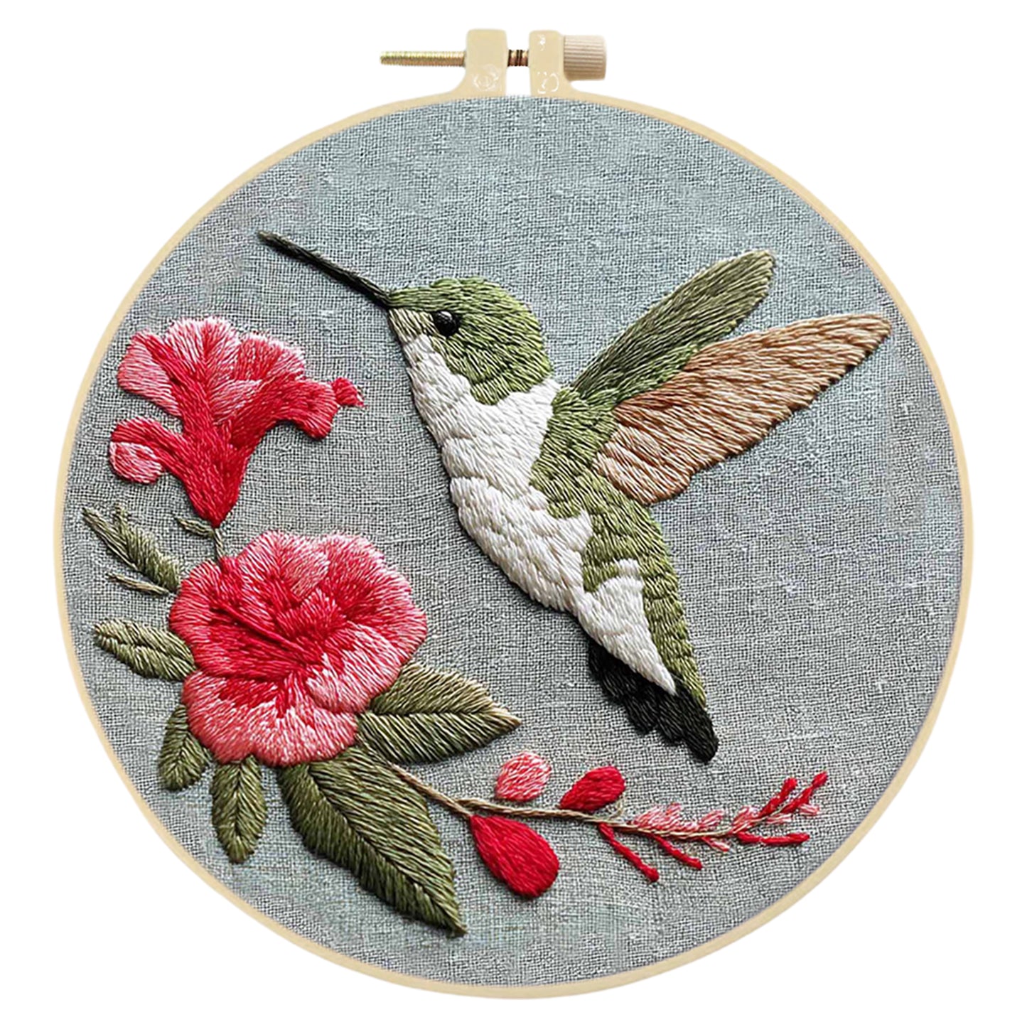 Green Hummingbird - DIY Embroidery Cross Stitch Kit with Pattern Cotton Threads Needles Hoop 30x30CM/11.81x11.81in