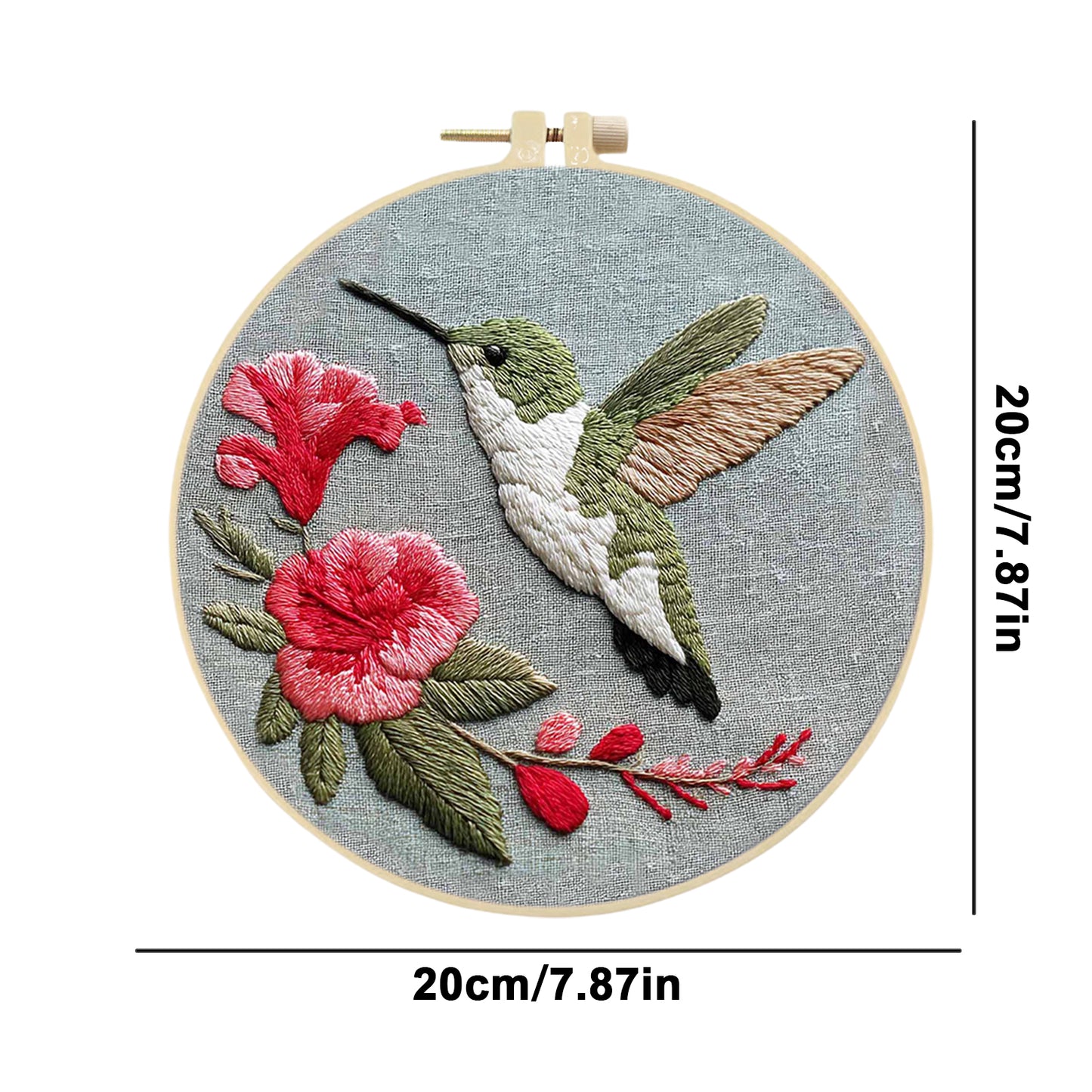 Green Hummingbird - DIY Embroidery Cross Stitch Kit with Pattern Cotton Threads Needles Hoop 30x30CM/11.81x11.81in