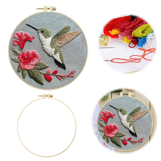 Green Hummingbird - DIY Embroidery Cross Stitch Kit with Pattern Cotton Threads Needles Hoop 30x30CM/11.81x11.81in