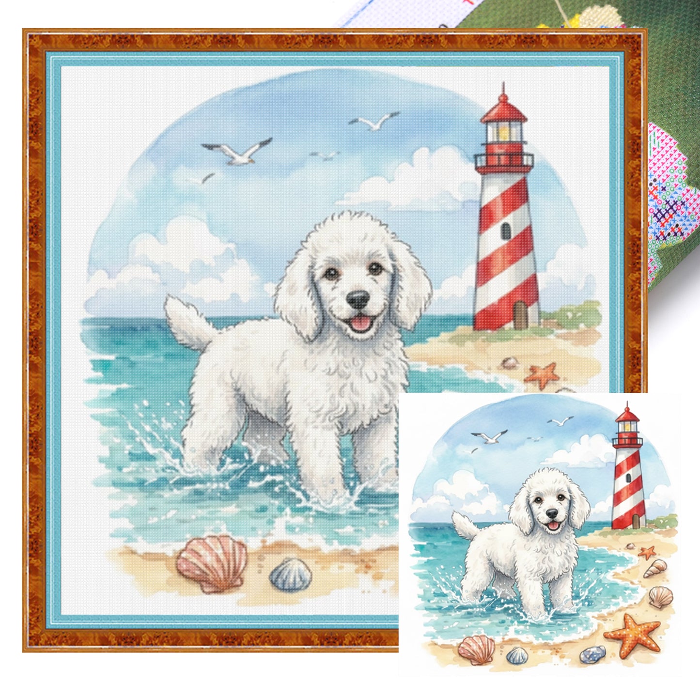 Poodle-Dog - Full 14CT Stamped Cross Stitch 30x30CM - Huacan
