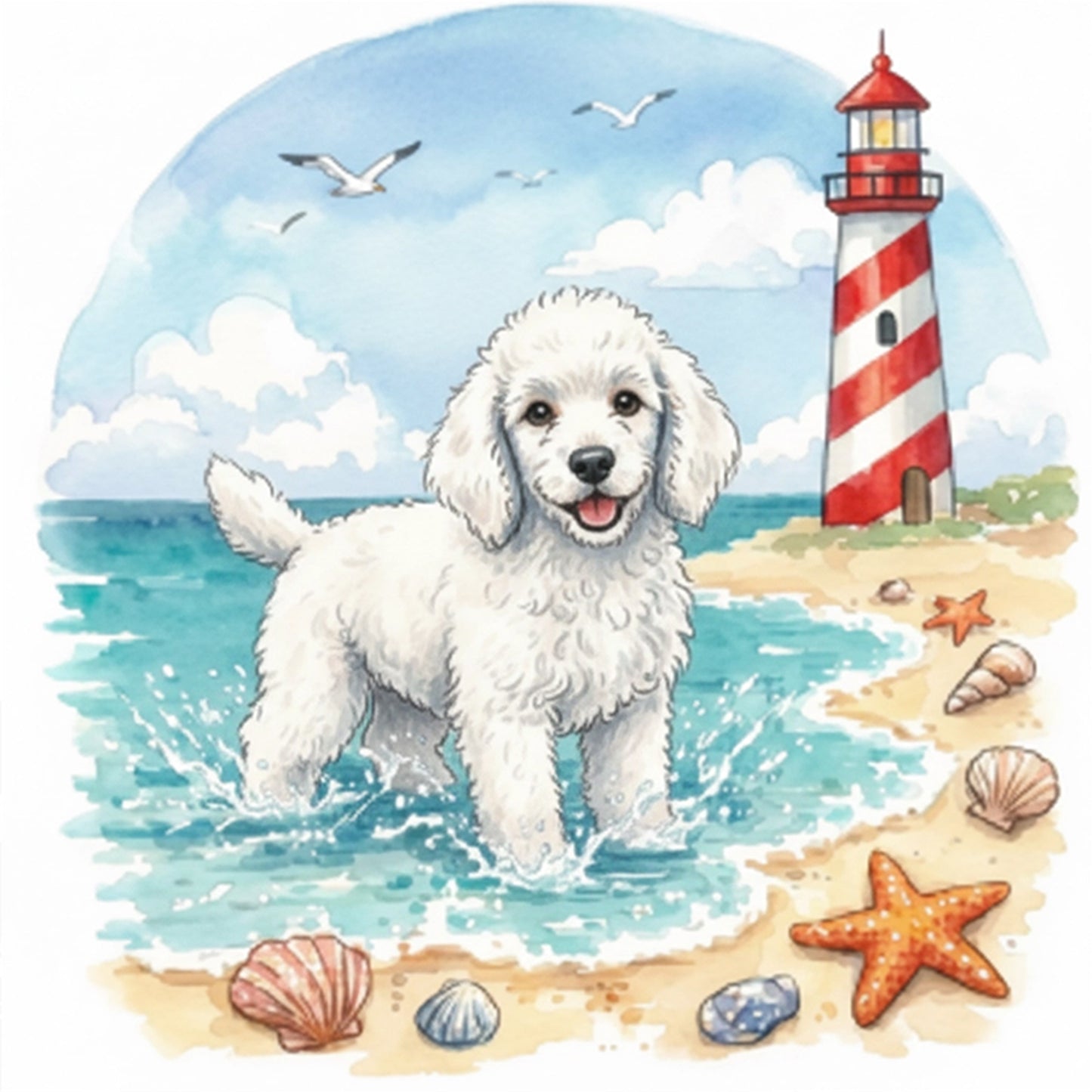 Poodle-Dog - Full 14CT Stamped Cross Stitch 30x30CM - Huacan