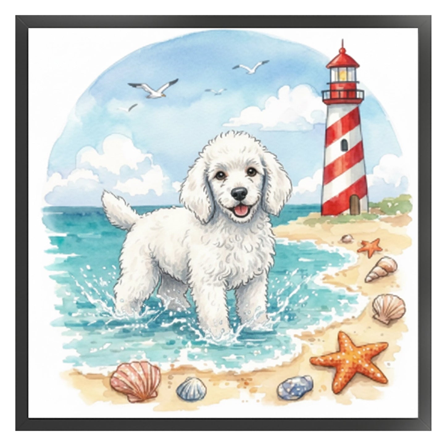 Poodle-Dog - Full 14CT Stamped Cross Stitch 30x30CM - Huacan