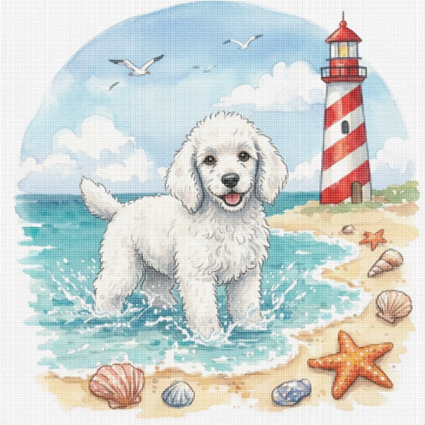Poodle-Dog - Full 14CT Stamped Cross Stitch 30x30CM - Huacan