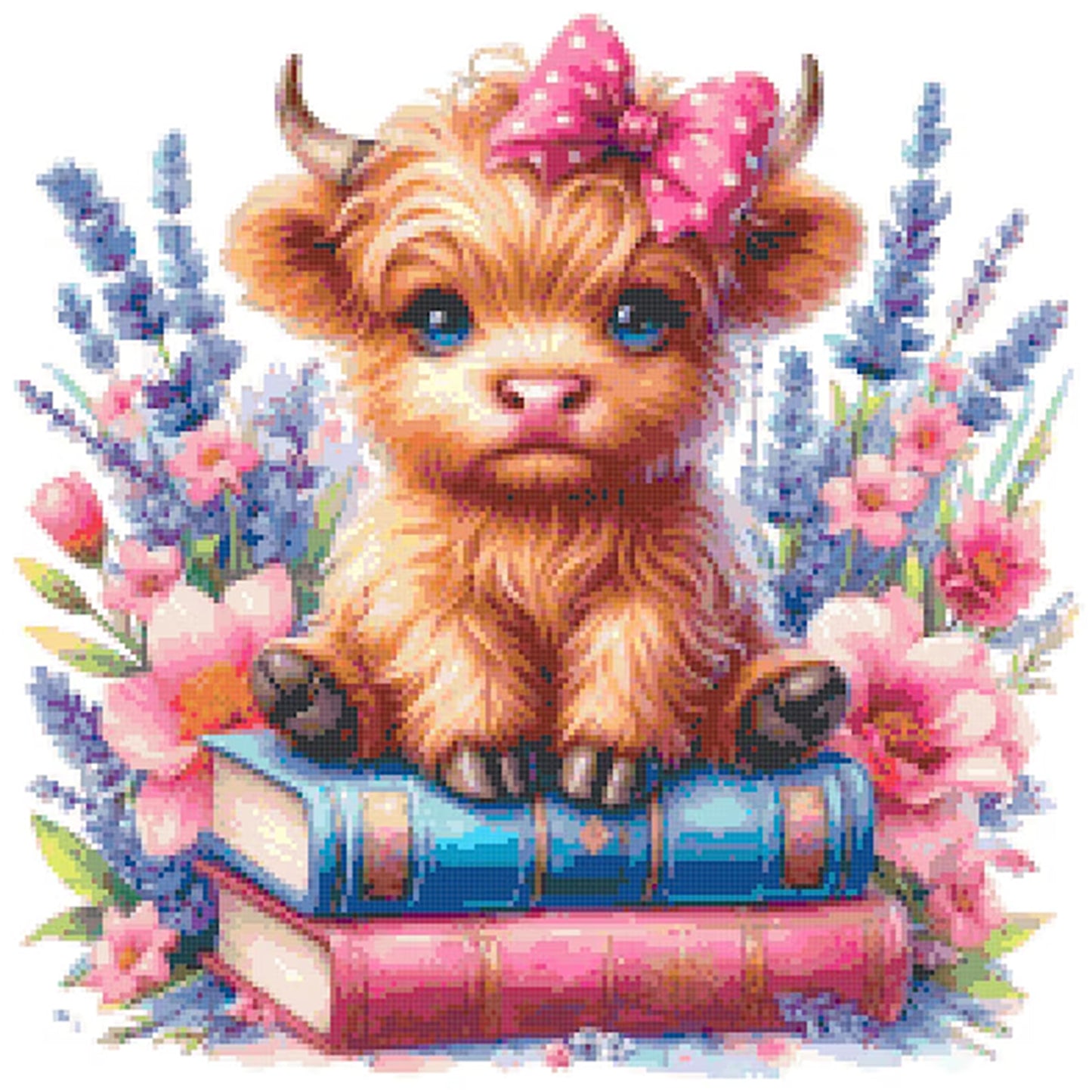 Yak, Books And Flowers - Full 14CT Stamped Cross Stitch 30x30CM - Huacan