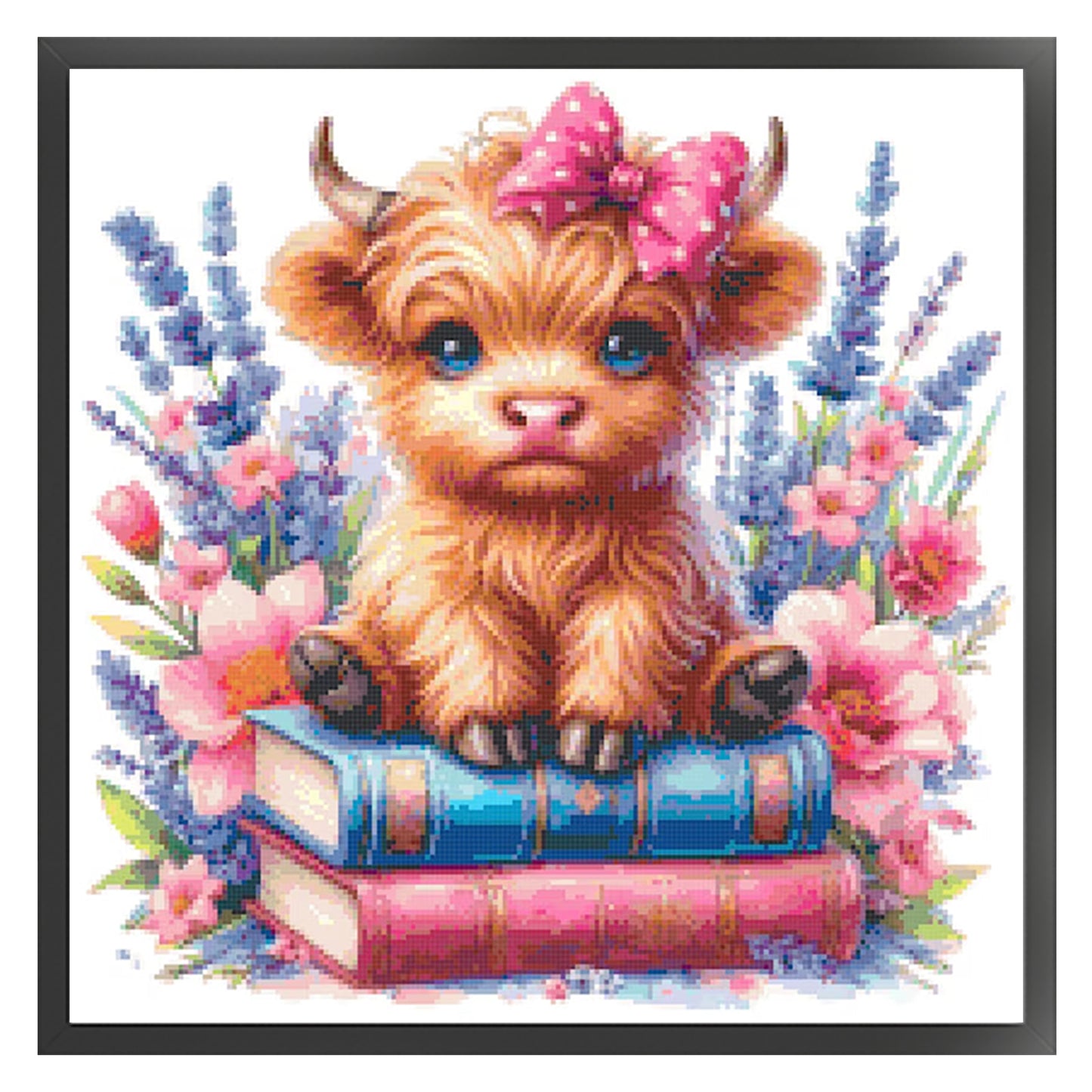 Yak, Books And Flowers - Full 14CT Stamped Cross Stitch 30x30CM - Huacan
