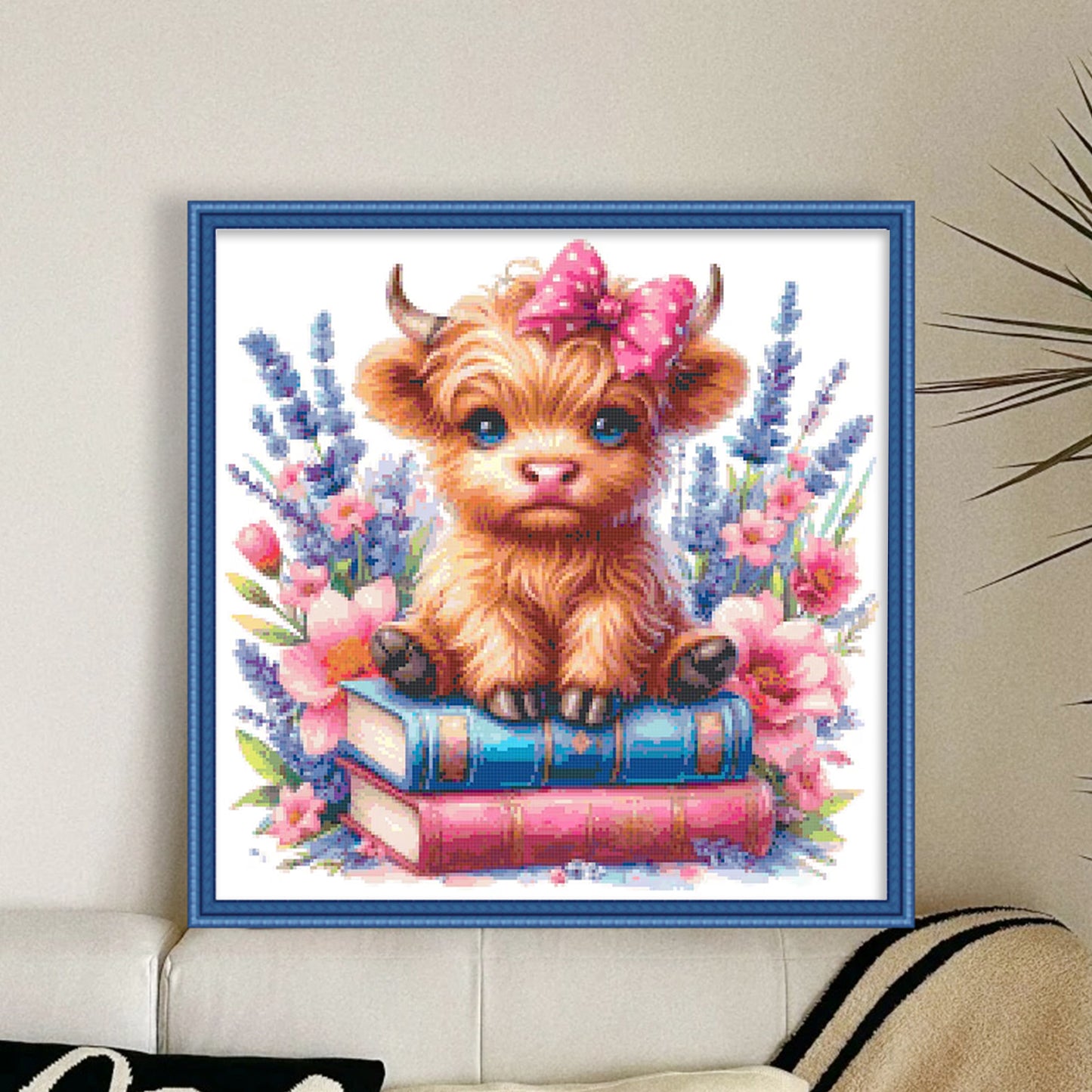 Yak, Books And Flowers - Full 14CT Stamped Cross Stitch 30x30CM - Huacan