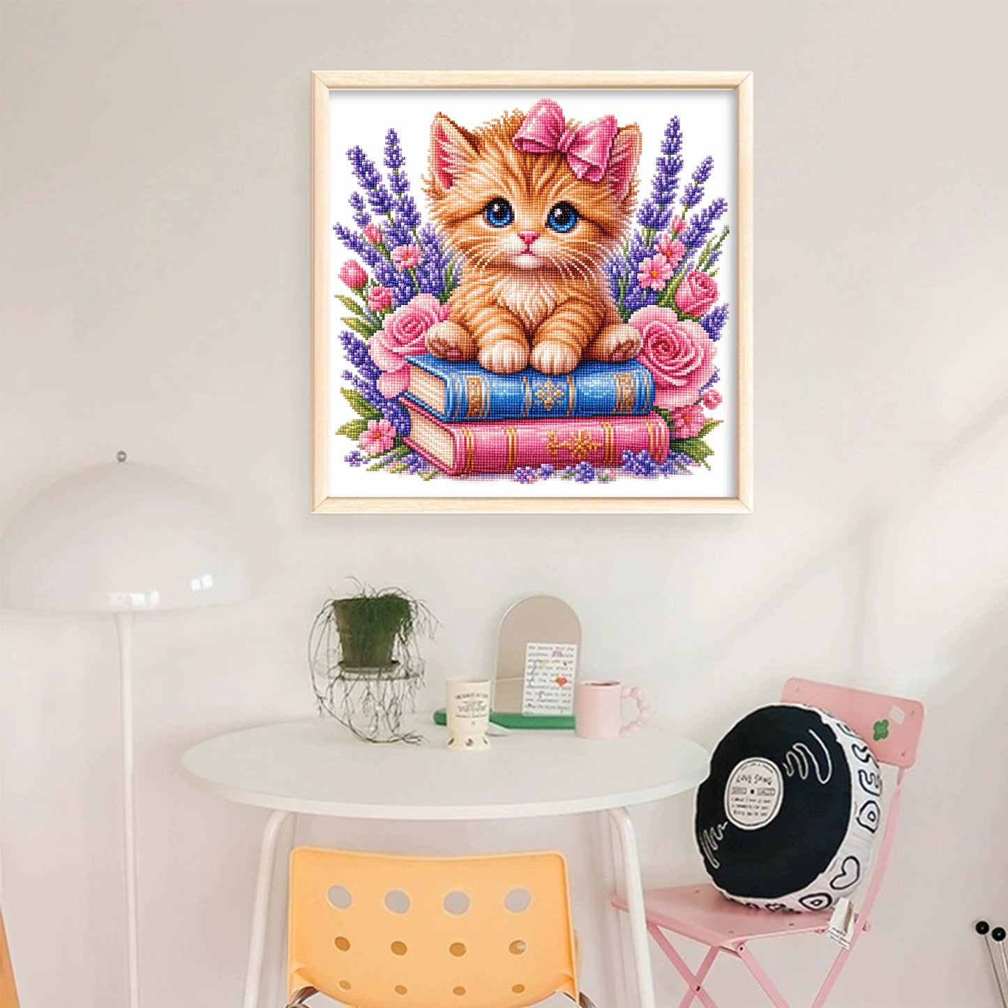 Cat, Books And Flowers - Full 14CT Stamped Cross Stitch 30x30CM - Huacan