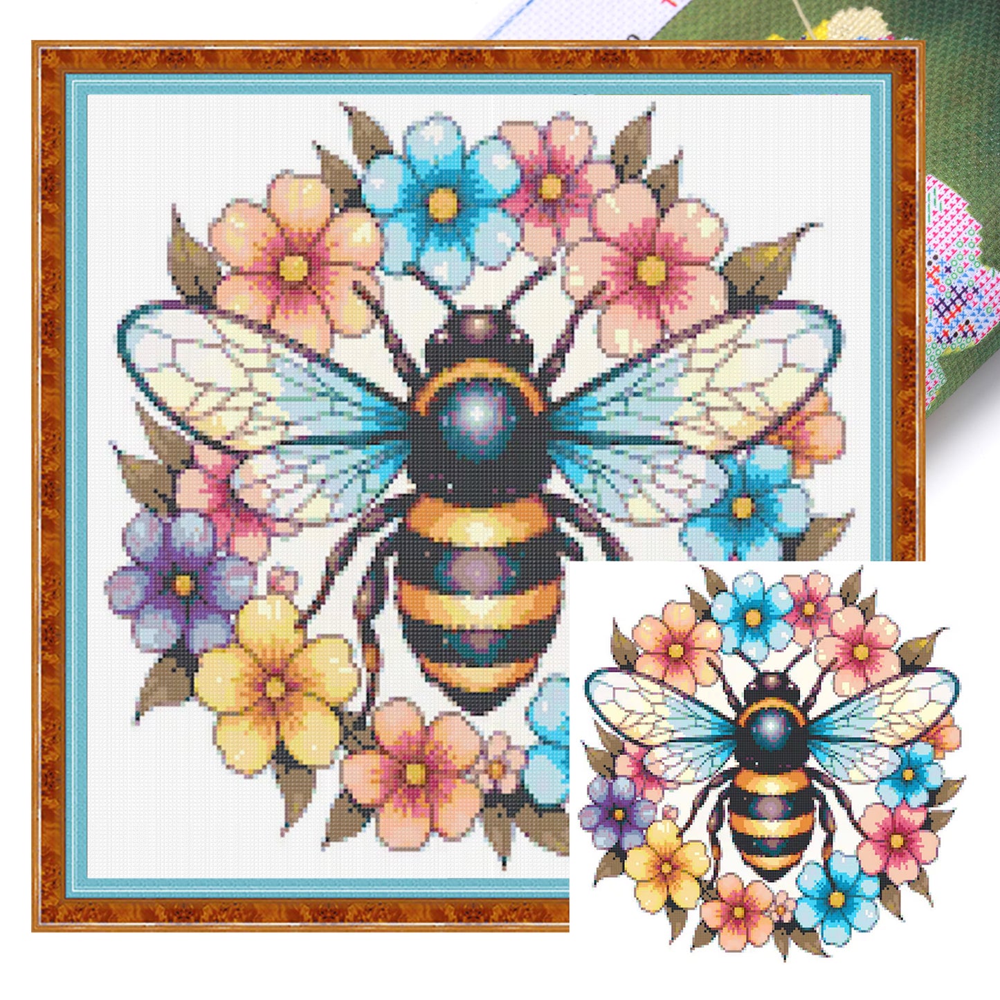 Bee And Wreath - Full 14CT Stamped Cross Stitch 30x30CM - Huacan