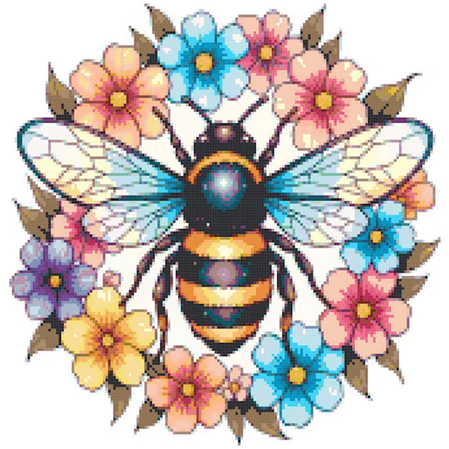 Bee And Wreath - Full 14CT Stamped Cross Stitch 30x30CM - Huacan