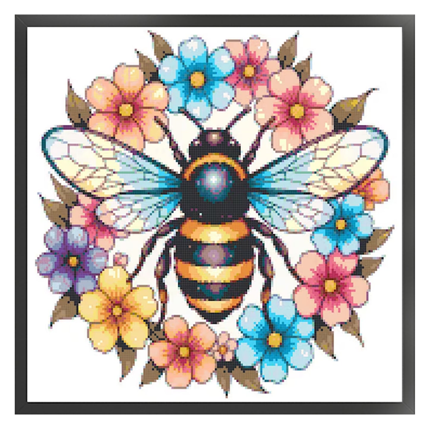 Bee And Wreath - Full 14CT Stamped Cross Stitch 30x30CM - Huacan
