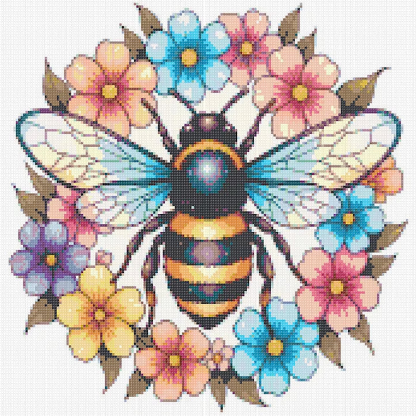 Bee And Wreath - Full 14CT Stamped Cross Stitch 30x30CM - Huacan