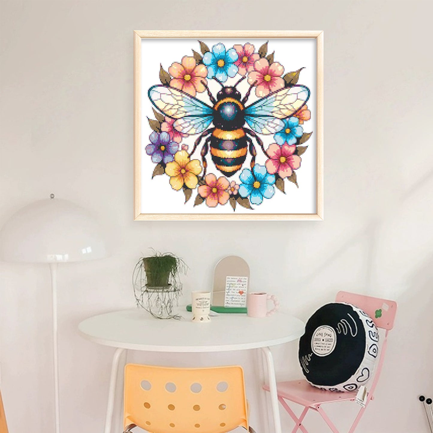 Bee And Wreath - Full 14CT Stamped Cross Stitch 30x30CM - Huacan