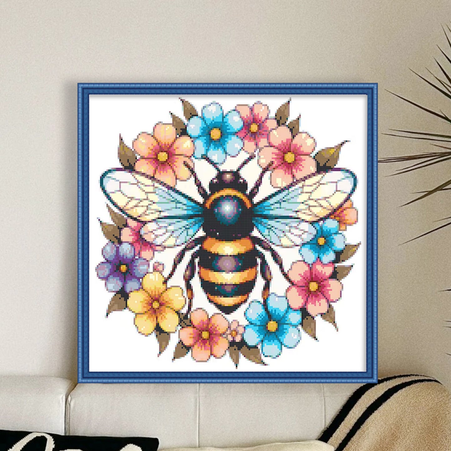 Bee And Wreath - Full 14CT Stamped Cross Stitch 30x30CM - Huacan