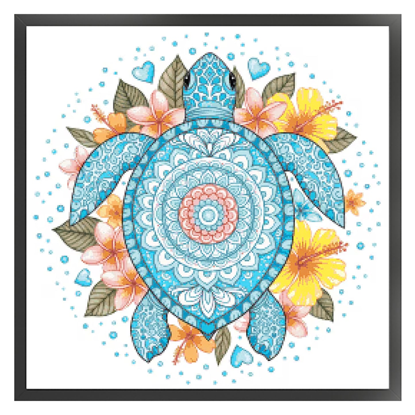 Mandala, Turtle And Flowers - Full 14CT Stamped Cross Stitch 30x30CM - Huacan