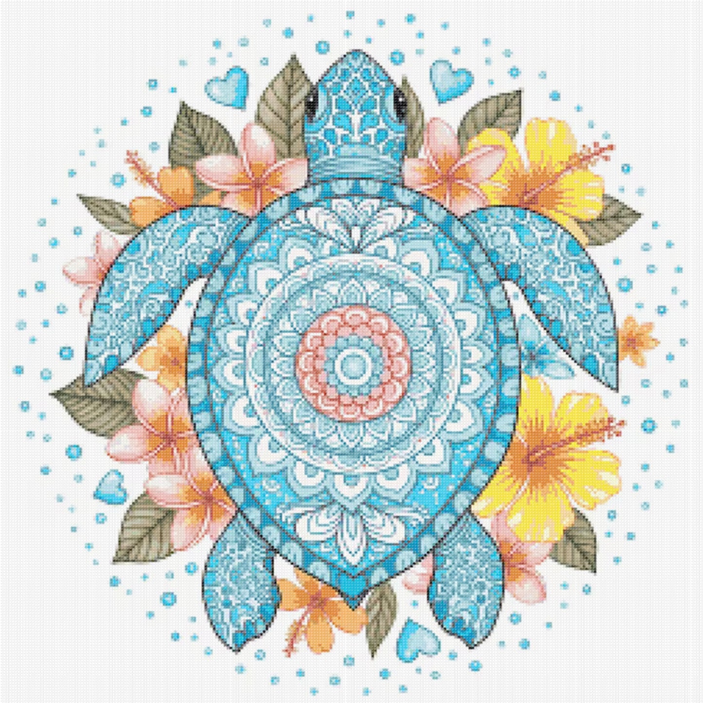 Mandala, Turtle And Flowers - Full 14CT Stamped Cross Stitch 30x30CM - Huacan