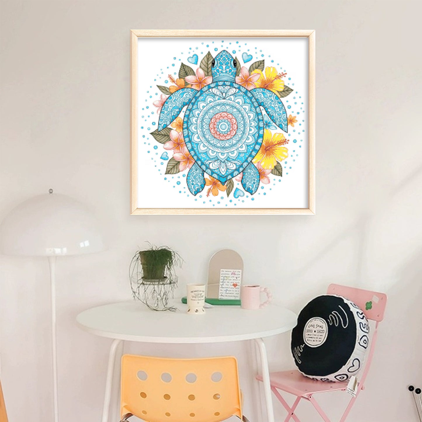 Mandala, Turtle And Flowers - Full 14CT Stamped Cross Stitch 30x30CM - Huacan