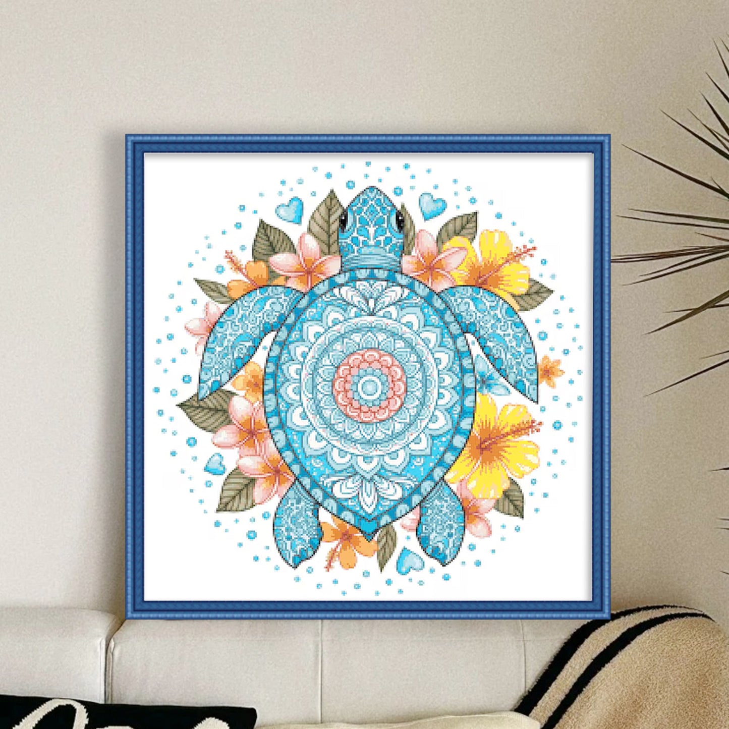 Mandala, Turtle And Flowers - Full 14CT Stamped Cross Stitch 30x30CM - Huacan