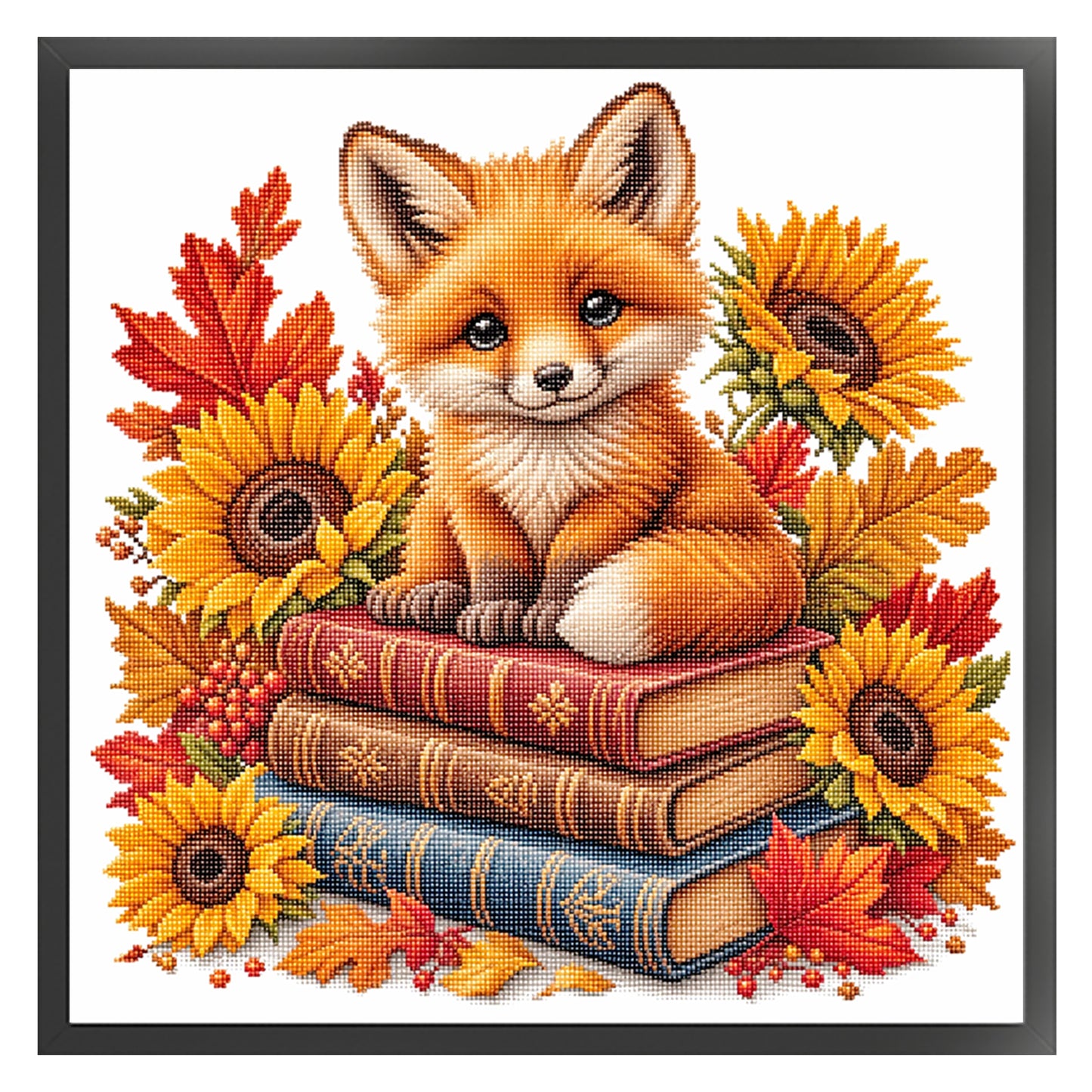 Fox, Books And Flowers - Full 14CT Stamped Cross Stitch 30x30CM - Huacan