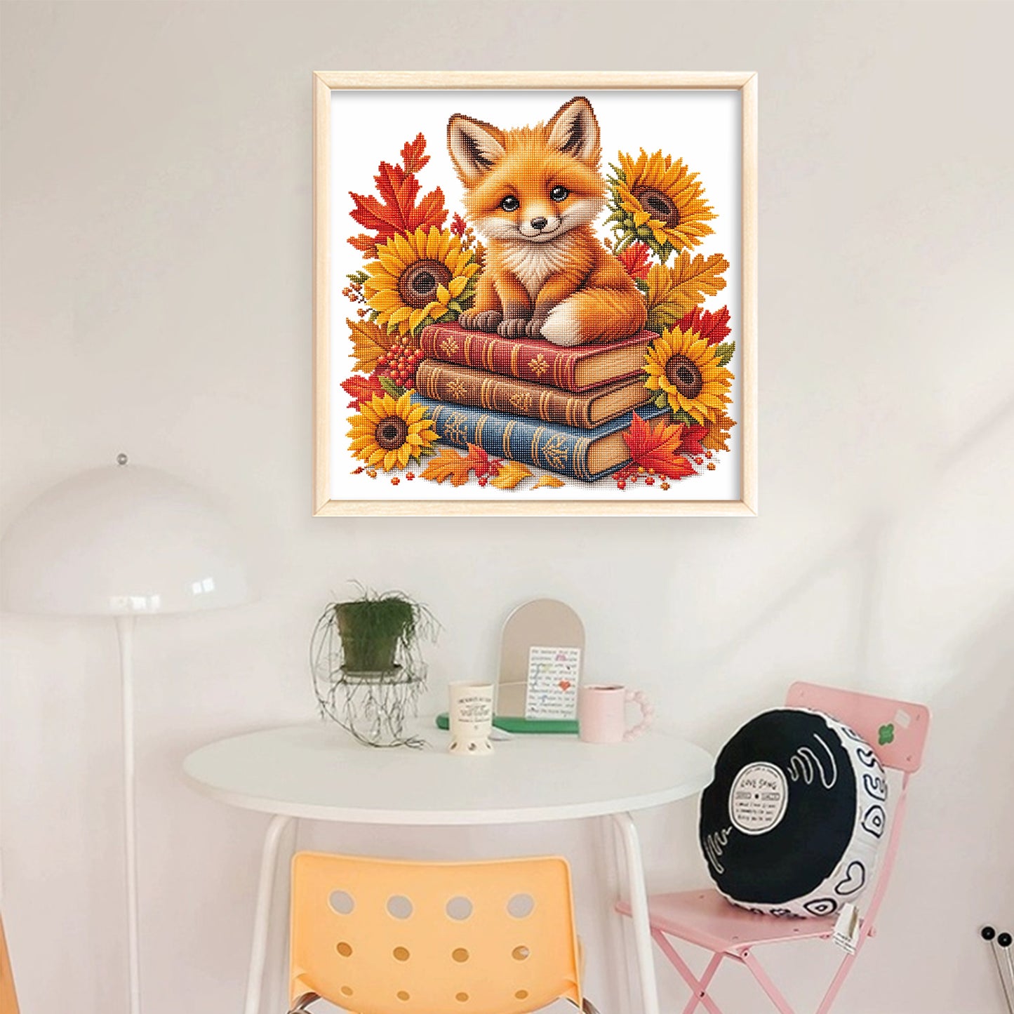 Fox, Books And Flowers - Full 14CT Stamped Cross Stitch 30x30CM - Huacan