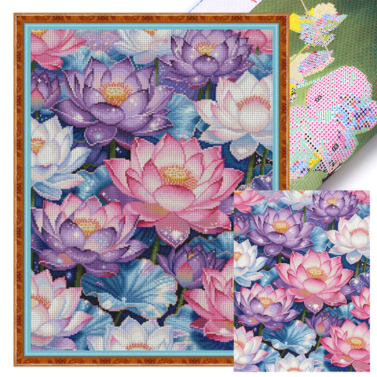Dreamy Lotus - Full 11CT Stamped Cross Stitch 50x63CM - Mona Lisa