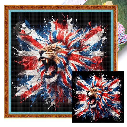 Patriotic Lion - Full 11CT Stamped Cross Stitch 40x40CM - Huacan
