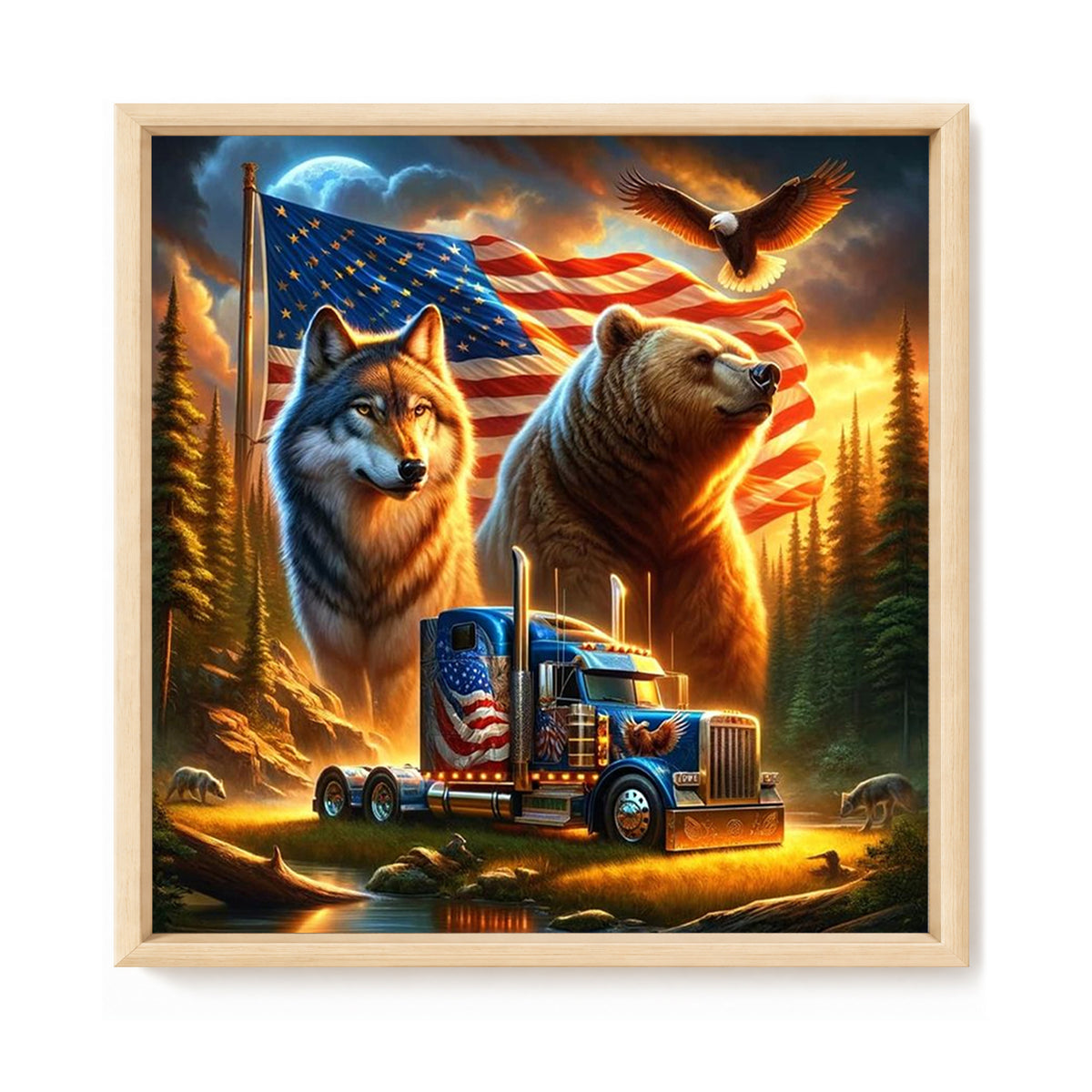 Usa Forest Beast Trucker - Full 11CT Stamped Cross Stitch 40x40CM - Huacan