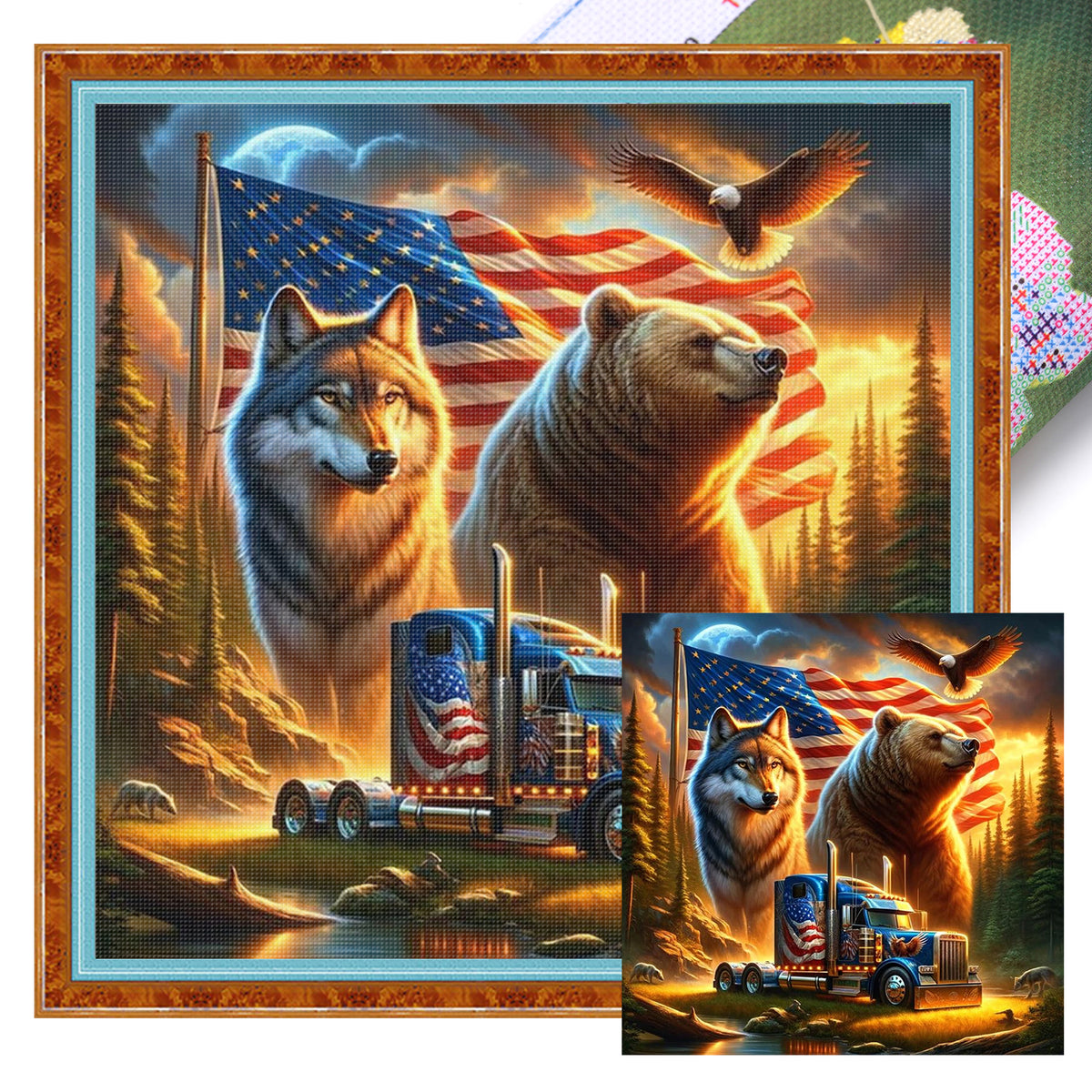 Usa Forest Beast Trucker - Full 11CT Stamped Cross Stitch 40x40CM - Huacan