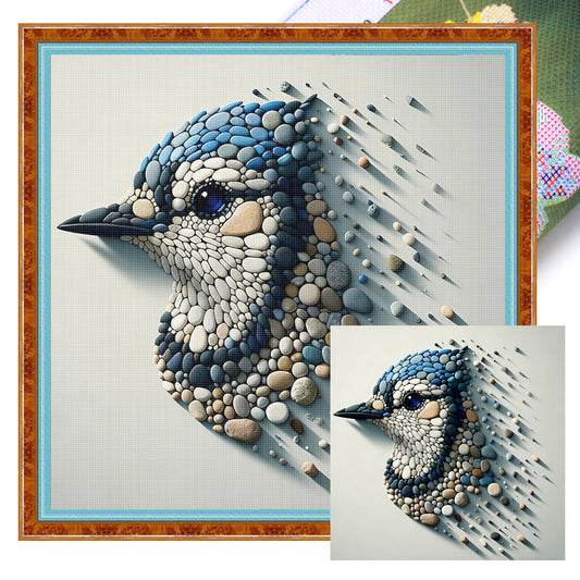 Stone Art Bluebird - Full 11CT Stamped Cross Stitch 40x40CM - Huacan