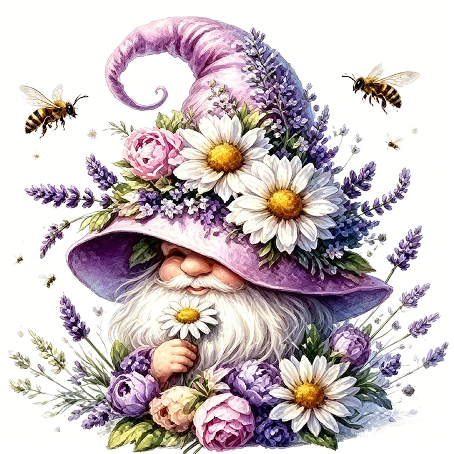 Purple Flower Gnome - Full 14CT Stamped Cross Stitch 30x30CM - Huacan