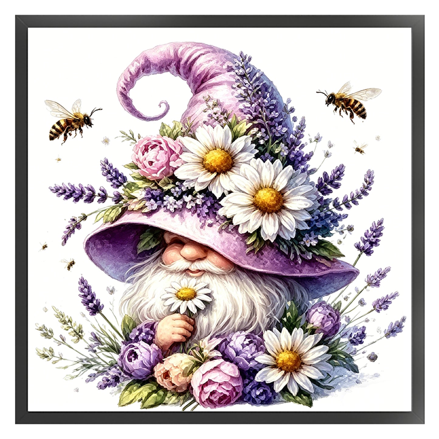Purple Flower Gnome - Full 14CT Stamped Cross Stitch 30x30CM - Huacan