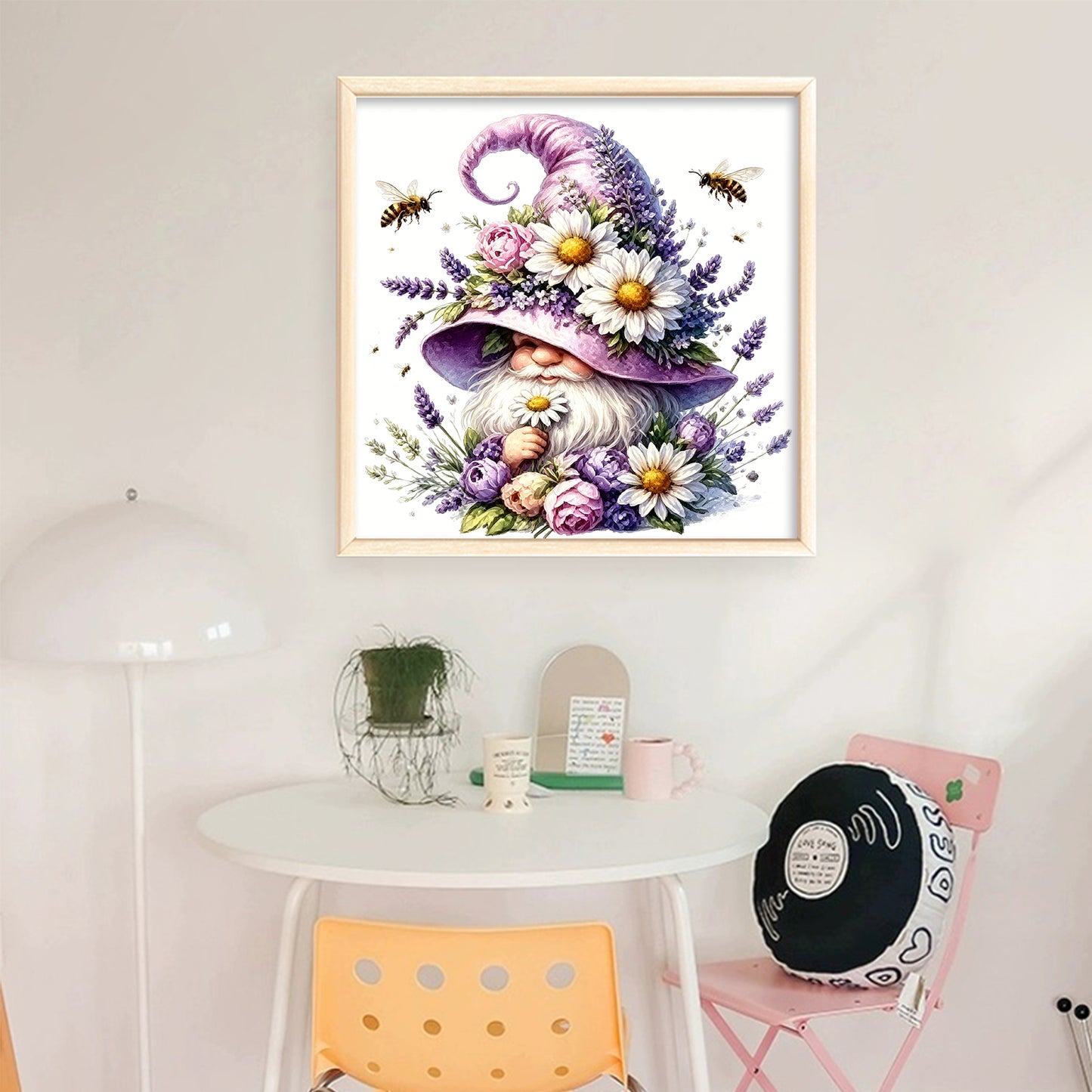 Purple Flower Gnome - Full 14CT Stamped Cross Stitch 30x30CM - Huacan