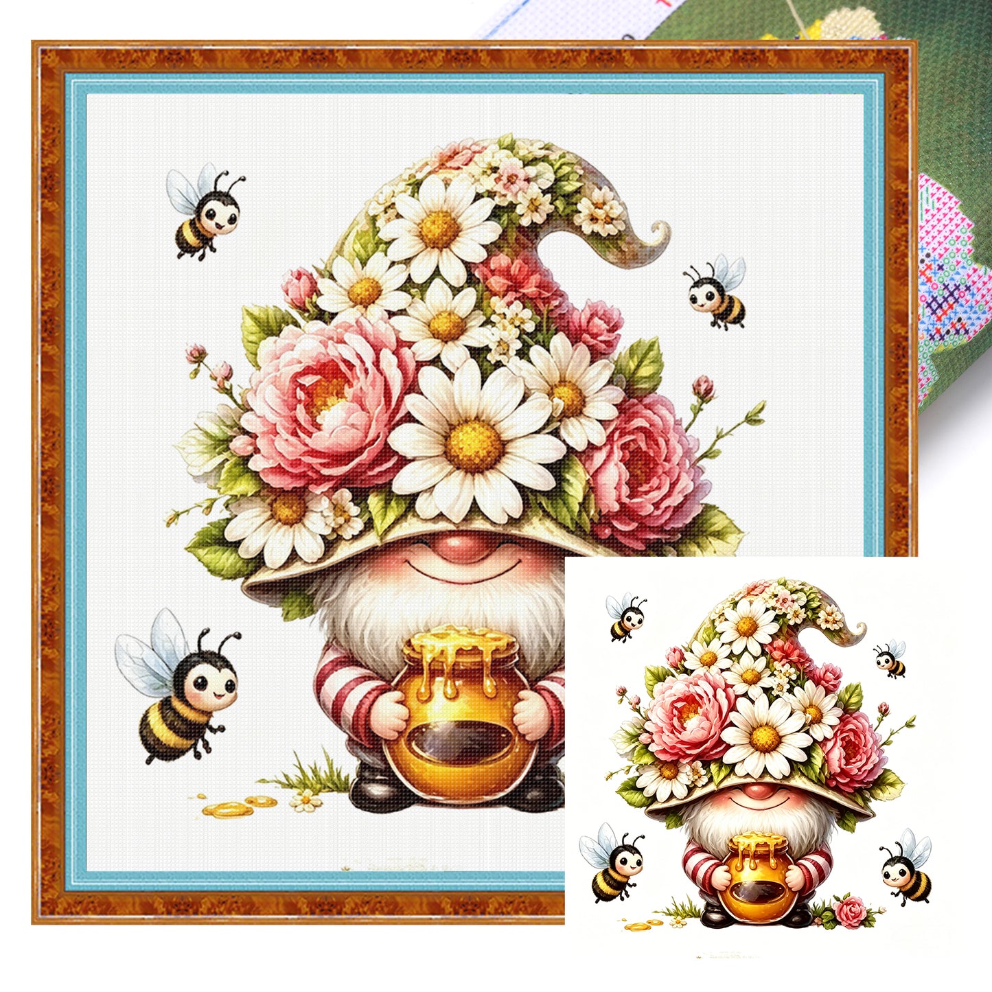 Flower Gnome - Full 14CT Stamped Cross Stitch 30x30CM - Huacan
