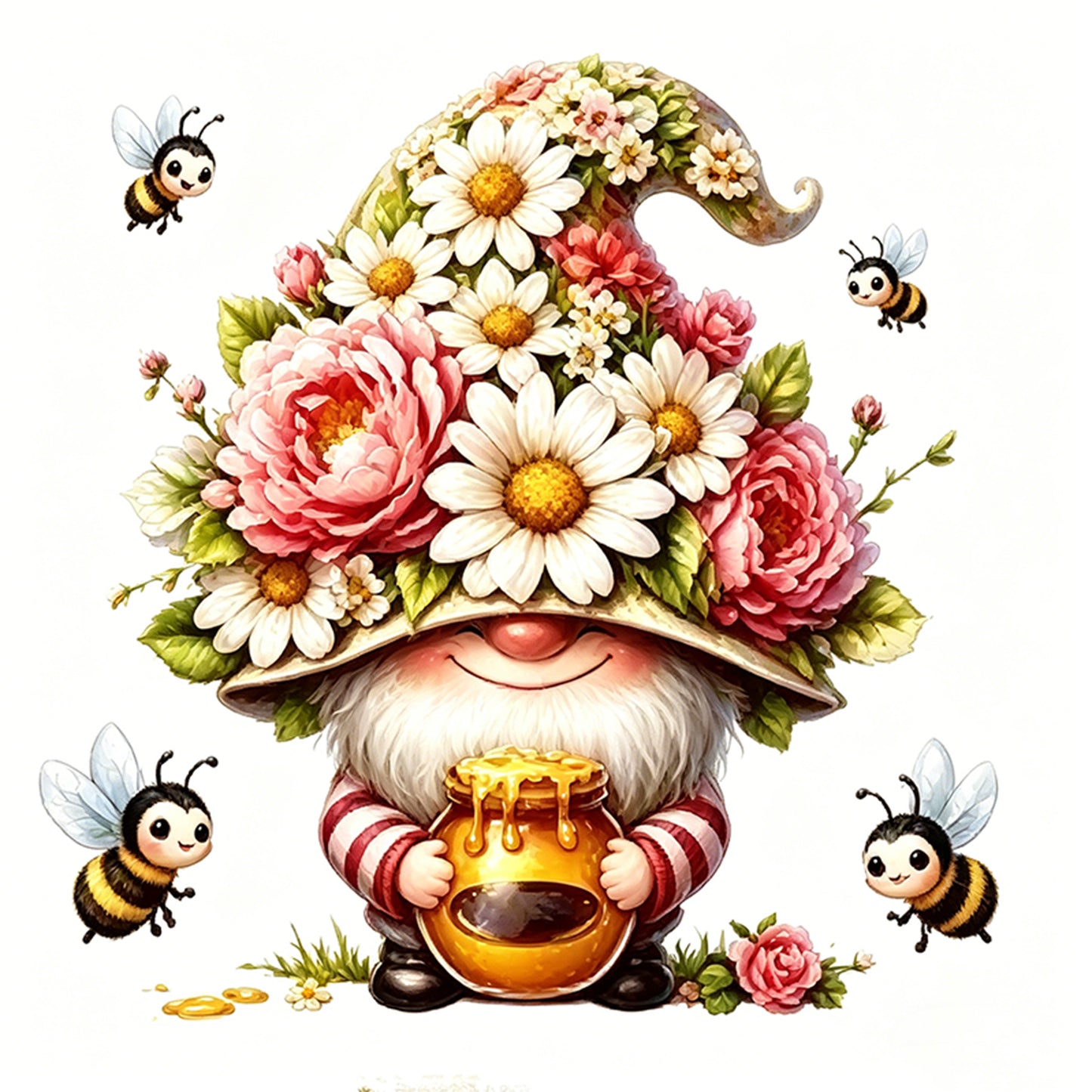Flower Gnome - Full 14CT Stamped Cross Stitch 30x30CM - Huacan