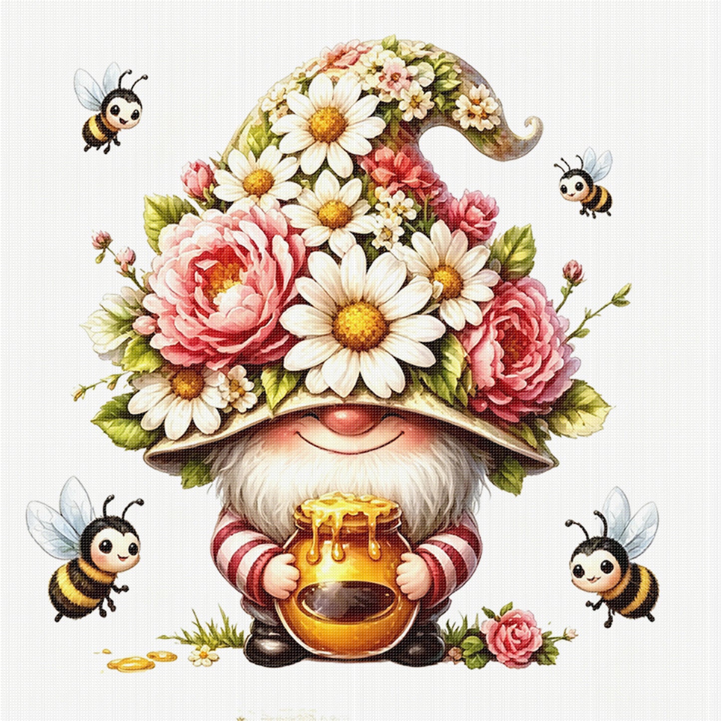 Flower Gnome - Full 14CT Stamped Cross Stitch 30x30CM - Huacan