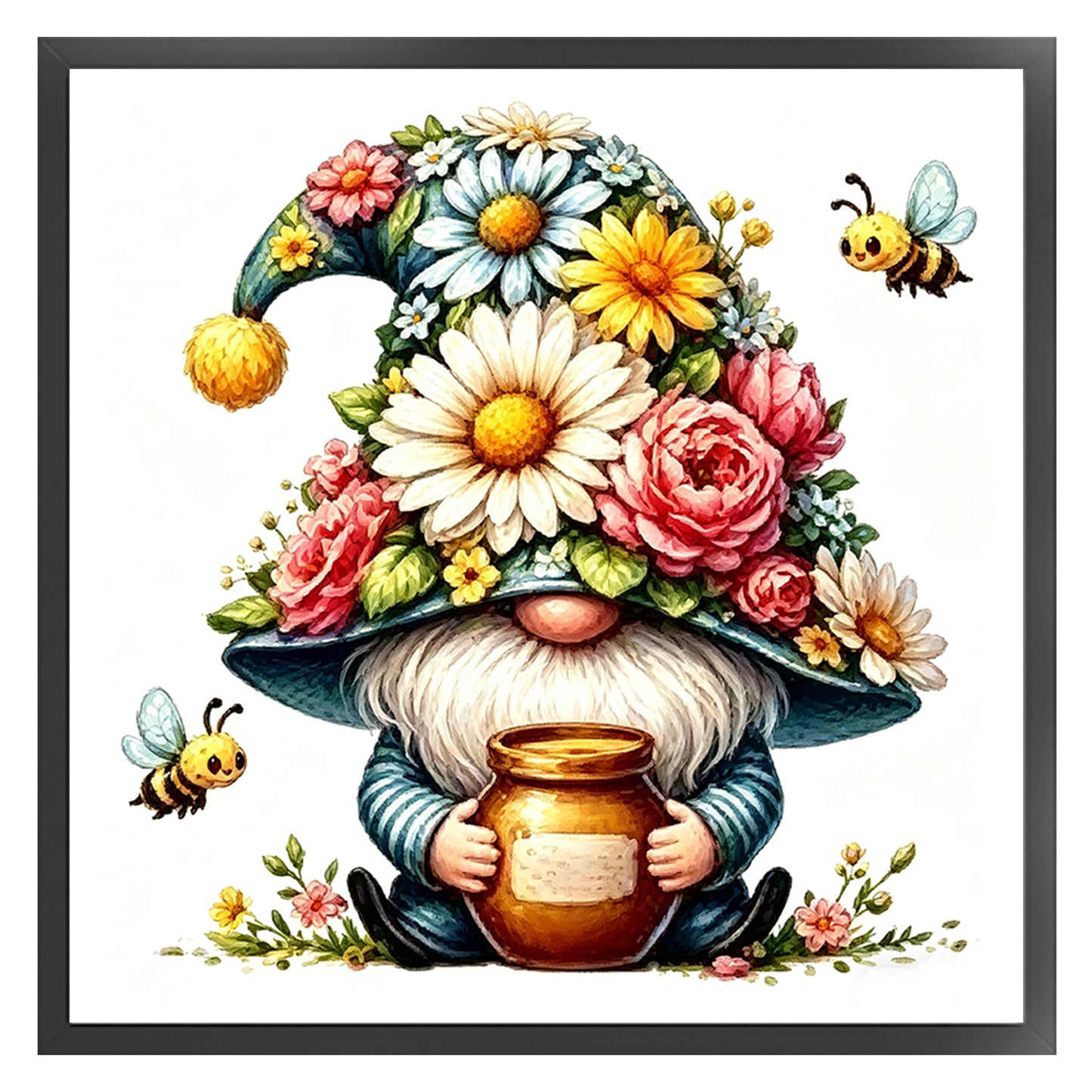 Honey And Flower Gnome - Full 14CT Stamped Cross Stitch 30x30CM - Huacan