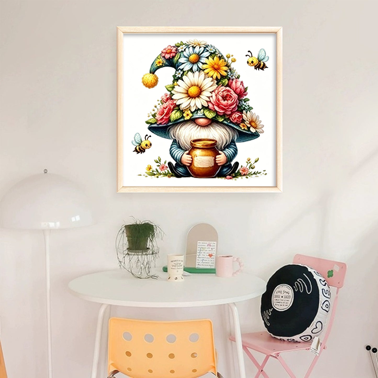 Honey And Flower Gnome - Full 14CT Stamped Cross Stitch 30x30CM - Huacan