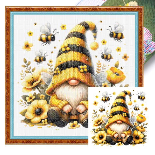 Bee Gnome And Flowers - Full 14CT Stamped Cross Stitch 30x30CM - Huacan