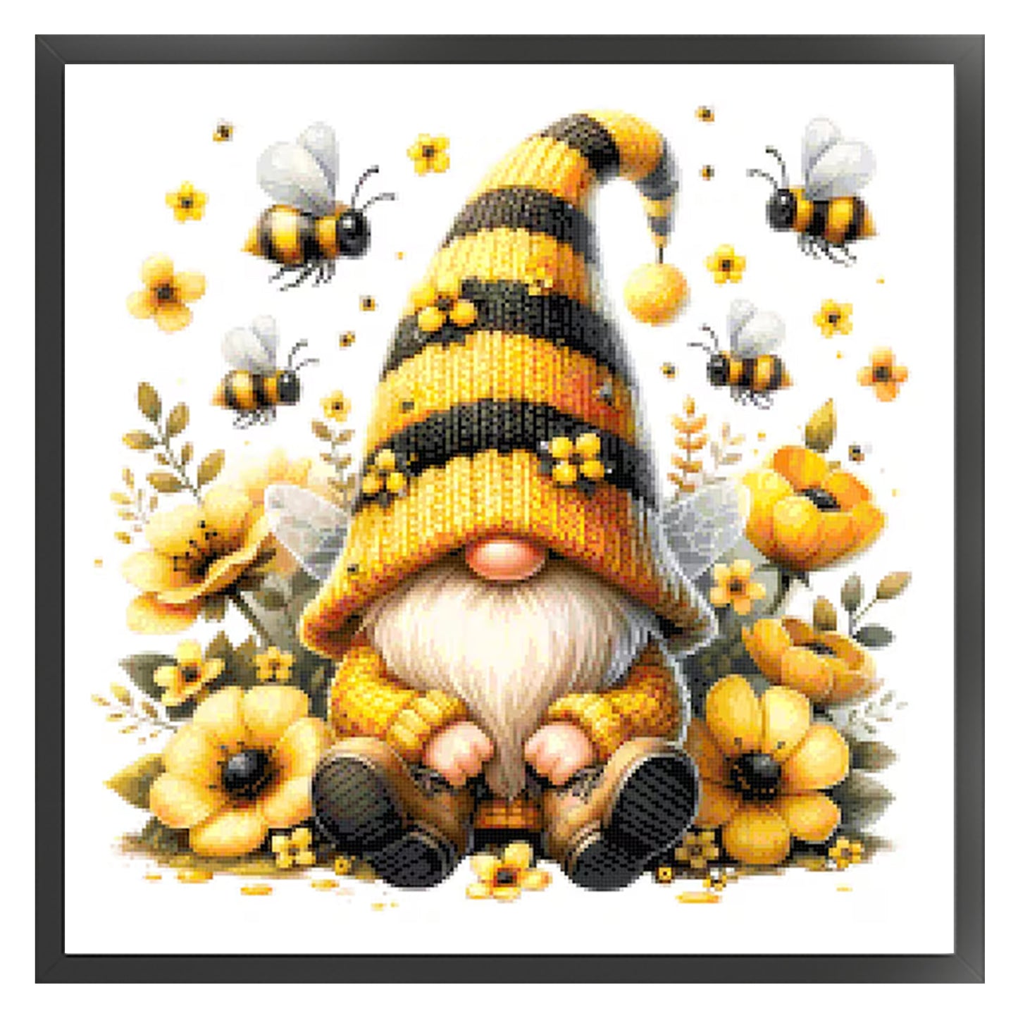 Bee Gnome And Flowers - Full 14CT Stamped Cross Stitch 30x30CM - Huacan